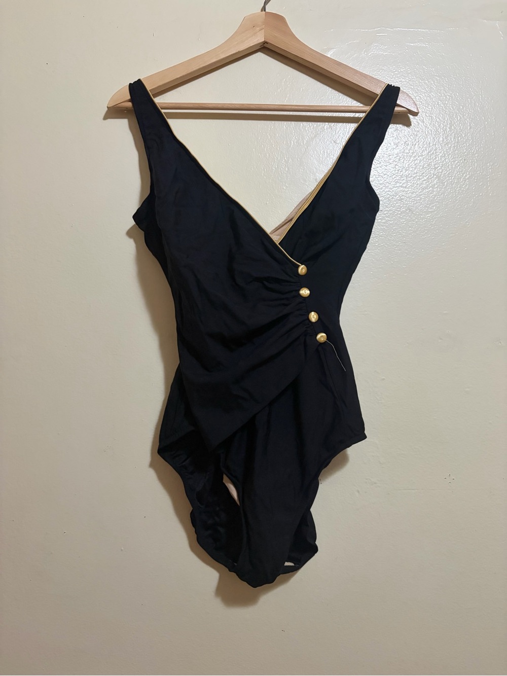 Vintage Super cute Black One-Piece Swimsuit with Gold Button Accent